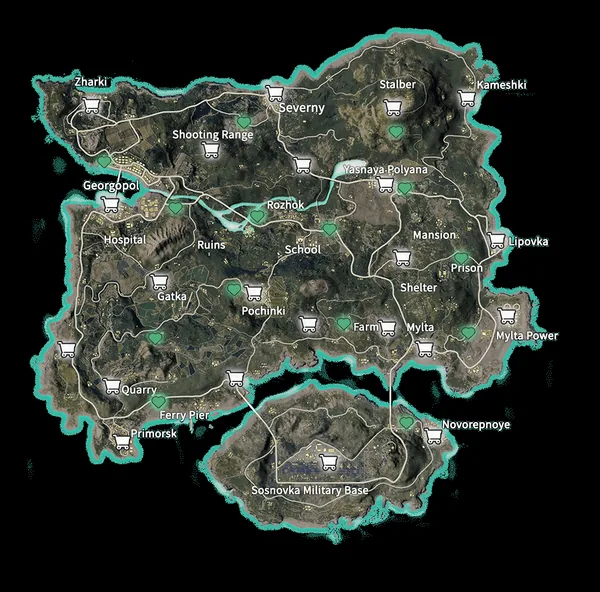 Peta Erangel PUBG Mobile dengan nama lokasi