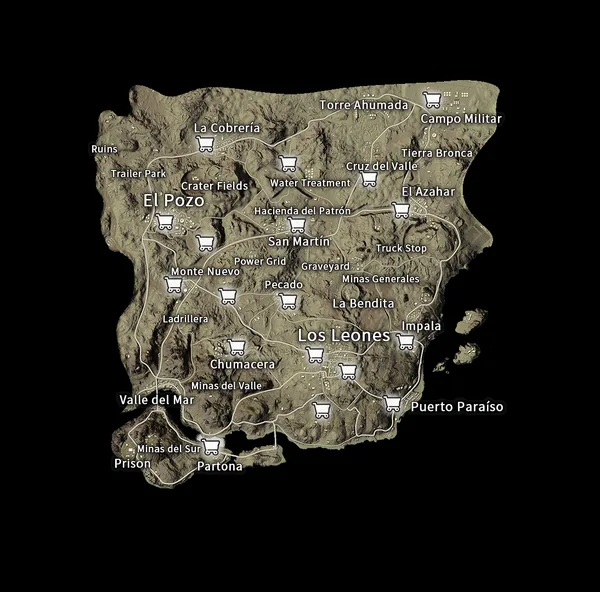 Peta Miramar PUBG Mobile dengan nama lokasi