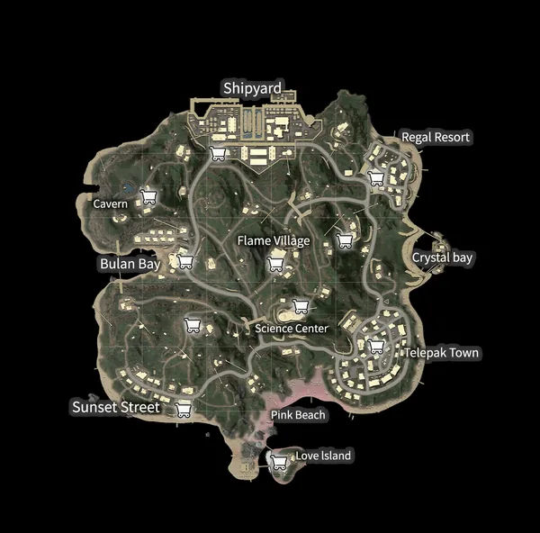 Peta Nusa PUBG Mobile dengan nama lokasi