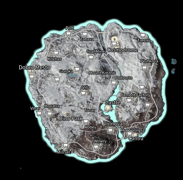 Peta Vikendi PUBG Mobile dengan nama lokasi